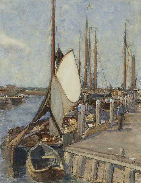 Floris Arntzenius | The harbour of Elburg with moored fishing boats, watercolour on paper, 56.9 x 43.5 cm, signed l.r.