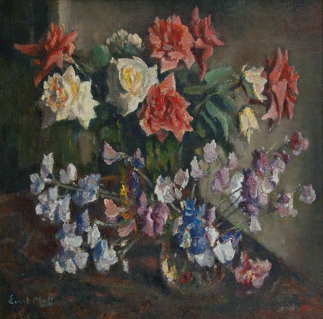 Moll E.  | A still life with roses, oil on canvas 60.2 x 60.5 cm, signed l.l.