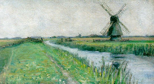 Piet Schipperus | A polder landscape, 27.0 x 48.5 cm