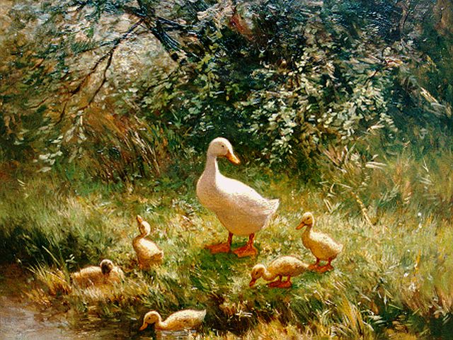 Artz C.D.L.  | Ducks on the riverbank in summer, oil on panel 40.0 x 50.0 cm, signed l.l.