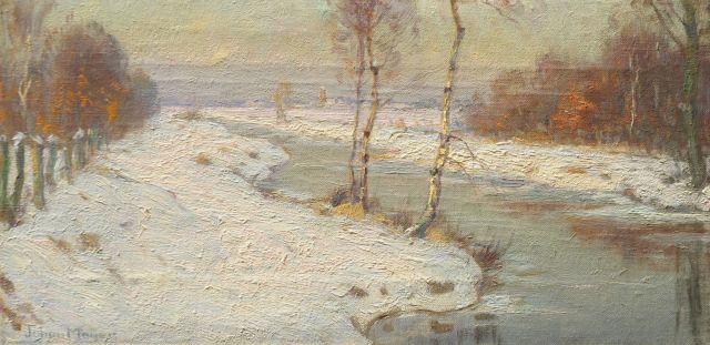 Meijer J.  | A winter afternoon near Blaricum, oil on canvas 18.7 x 36.5 cm, signed l.l.