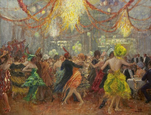 Max Rabes | Celebrating carnival, oil on canvas, 84.0 x 109.5 cm, signed l.r.