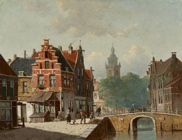 Frederik Roosdorp | A Dutch canal view in summer, oil on panel, 28.0 x 36.5 cm, signed l.l.