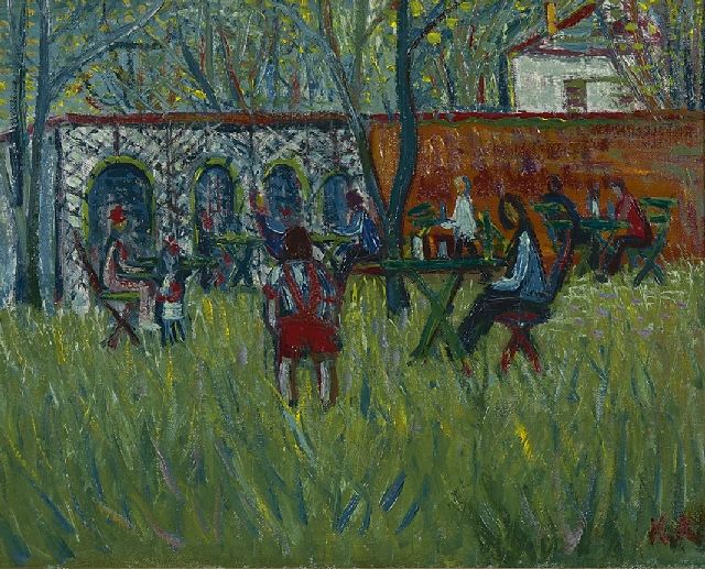 Kees Andréa | Terrace in a park, oil on canvas, 23.0 x 29.0 cm, signed l.r. with initials and in full on the reverse