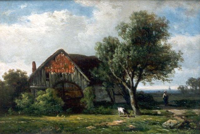 Roelofs W.  | Water mill, oil on panel 17.7 x 25.8 cm, signed l.l.