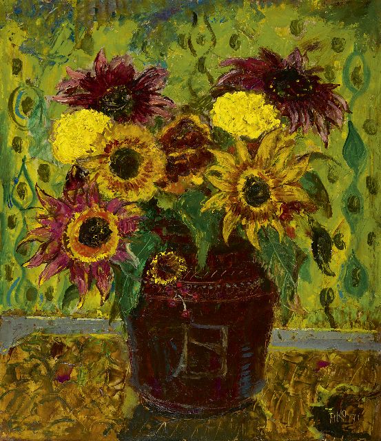 Harm Kamerlingh Onnes | Summer flowers, oil on panel, 39.3 x 33.7 cm, signed l.r. with monogram and dated '71