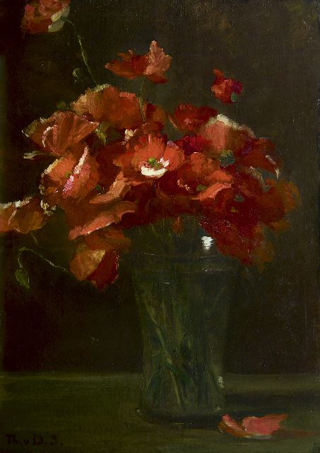 Schwartze T.  | Poppies, oil on canvas laid down on panel 57.8 x 41.3 cm, signed l.l. with initials and painted 1916