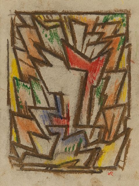 Rees O. van | Composition, chalk on paper 17.5 x 14.5 cm, signed l.r. with monogram