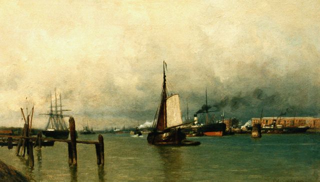 Schipperus P.A.  | A ship entering the harbour, oil on canvas 27.1 x 45.3 cm, signed l.r.