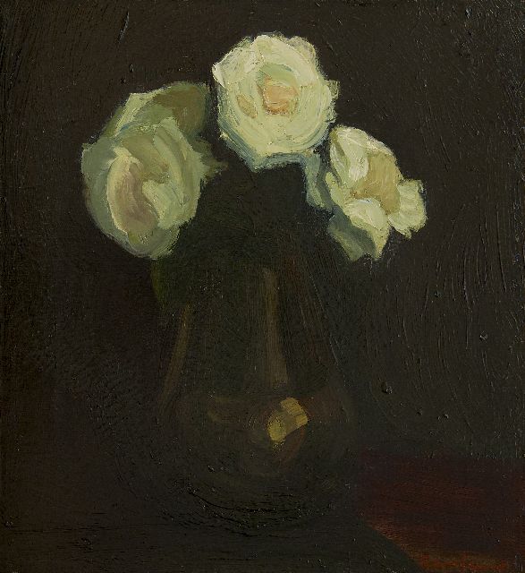 Wijngaerdt P.T. van | White roses, oil on canvas 44.7 x 40.0 cm, signed l.r. and painted ca. 1918-1920