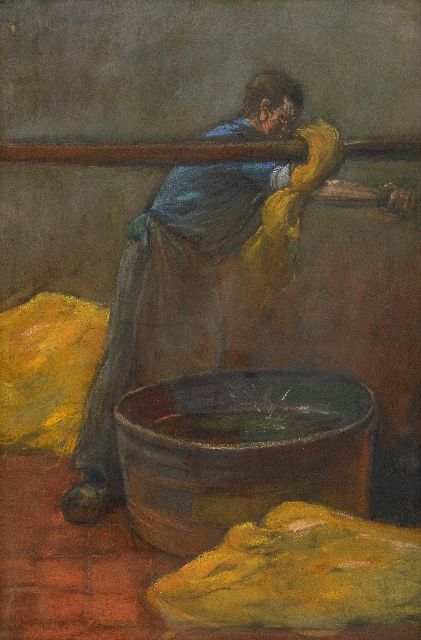 Herman Heijenbrock | Dying the cloth, pastel on paper, 47.5 x 31.8 cm, signed l.l.