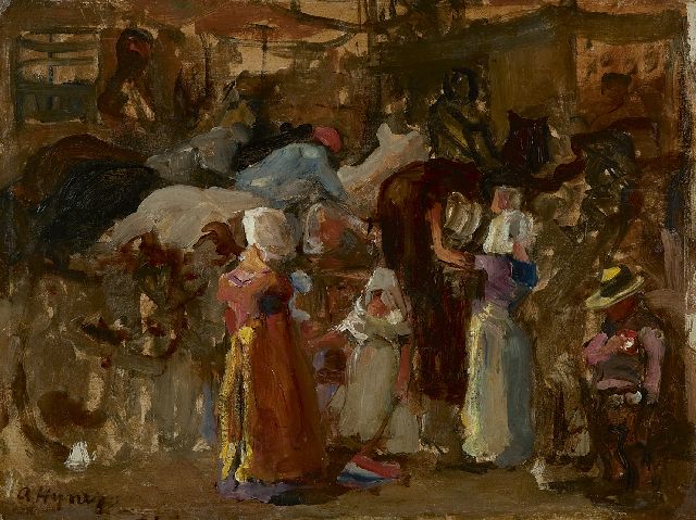 Hijner A.  | A horse fair, Zeeland, oil on painter's board 30.2 x 40.1 cm, signed l.l.