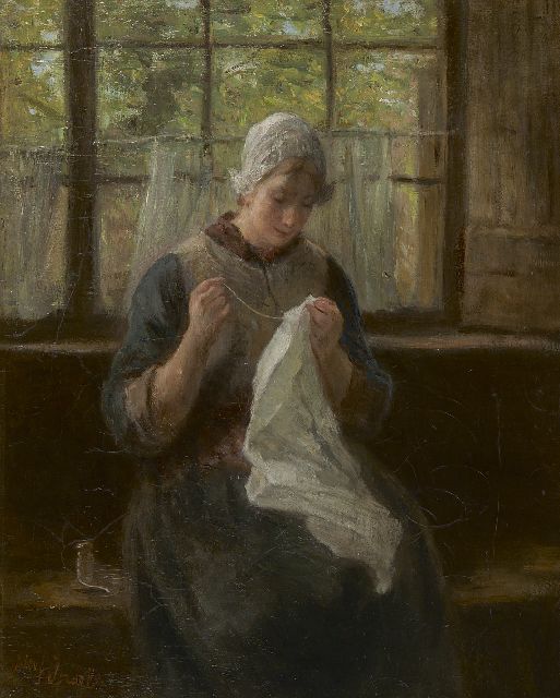 Jozef Israëls | A woman knitting, oil on canvas, 56.6 x 45.3 cm, signed l.l.