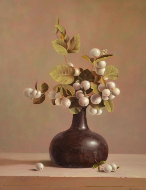 Gyula Bubarnik | Still life with snowberries, oil on plywood, 45.0 x 35.3 cm, signed l.r.