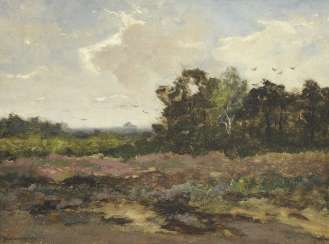 Johan Frederik Cornelis Scherrewitz | Heathland, oil on panel, 32.0 x 42.5 cm, signed l.l.