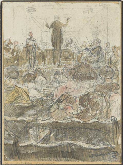 Ko Cossaar | The conductor H. v.d. Berg leading a orchestra, drawing on paper, 15.5 x 11.5 cm, signed l.r.