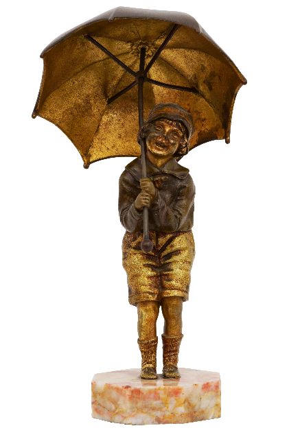 Chiparus D.H.  | Girl with umbrella, bronze 27.0 x 14.0 cm, signed on the plinth