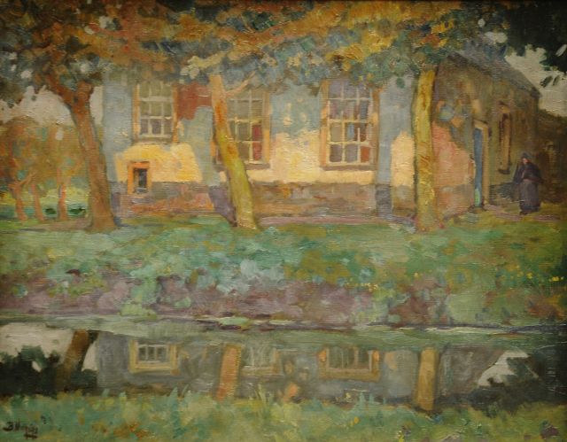 Ben Viegers | A farm, reflected in the water, oil on canvas, 40.4 x 50.6 cm, signed l.l.