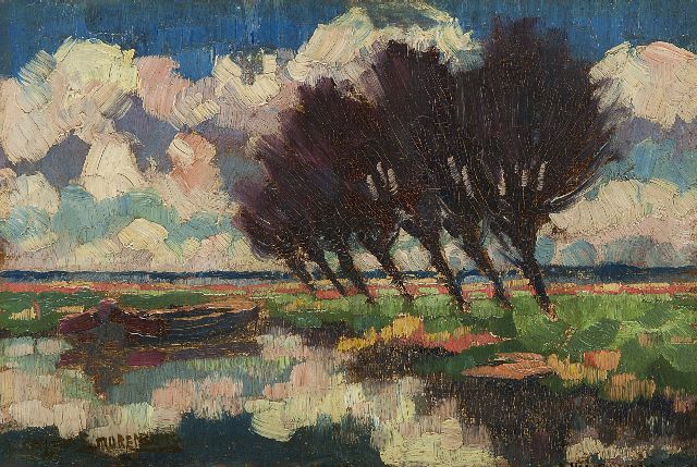 Wouter van Smorenburg | Pollard-willows near the water, oil on panel, 15.5 x 23.1 cm, signed l.l.