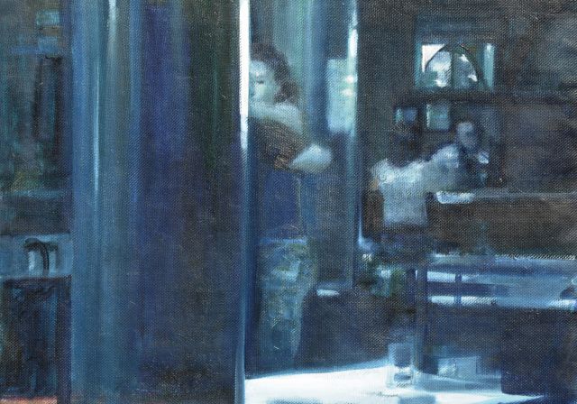 Kaplan D.  | Blue Room, oil on canvas 43.3 x 60.0 cm, signed with initials on the reverse