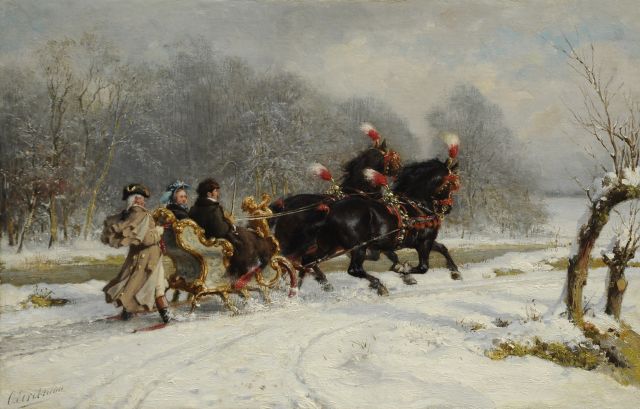 Otto Eerelman | Horse-sleigh ride iin snowy landscape, oil on canvas laid down on board, 52.3 x 80.7 cm, signed l.l.