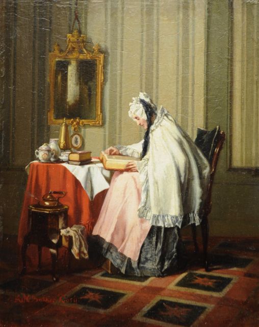 Alexander Hugo Bakker Korff | Reading the bible, oil on panel, 19.6 x 15.9 cm, signed l.l.