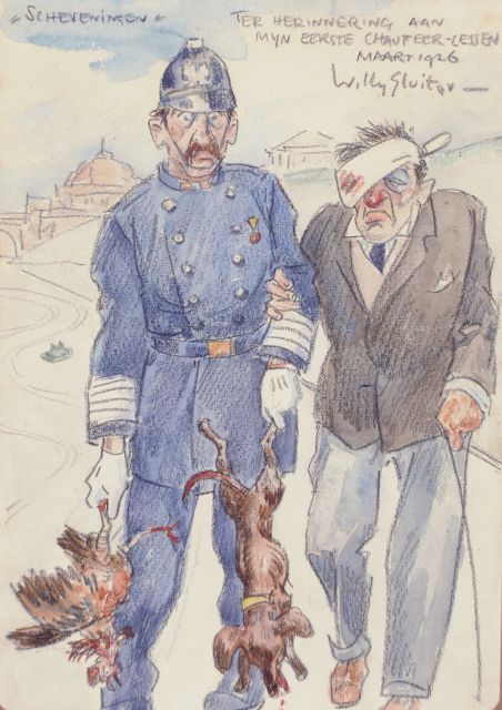 Willy Sluiter | 'Scheveningen - In memory of my first driving lessons', watercolour on paper, 25.0 x 17.5 cm, signed u.r. and dated March 1926