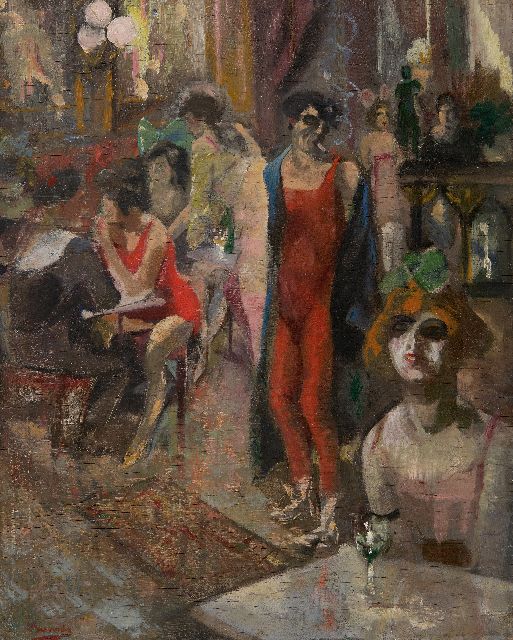 Leo Bervoets | Artist's café, oil on panel, 49.2 x 38.5 cm, signed l.l.