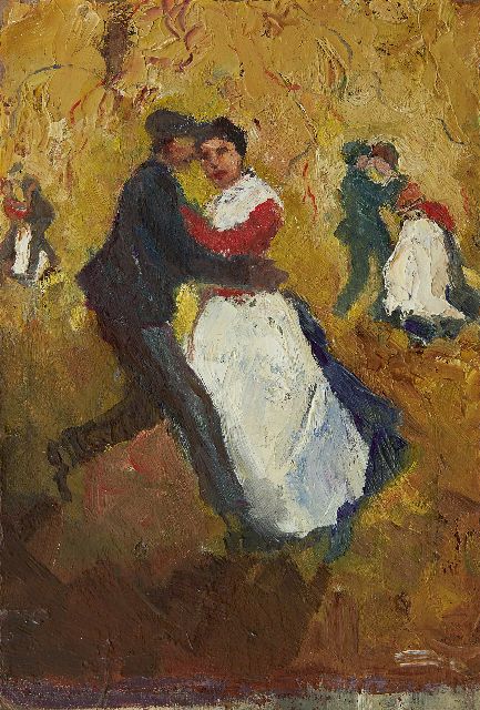 Mackenzie M.H.  | Dancing couples in a dance hall; A man, reading, oil on board 30.8 x 21.0 cm, signed on the reverse and painted ca. 1929