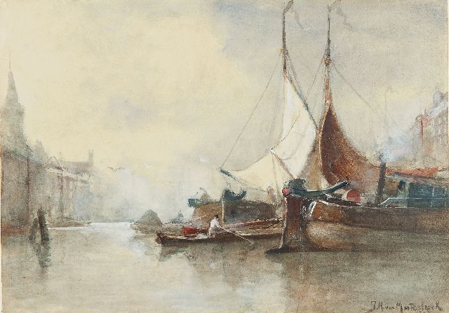 Mastenbroek J.H. van | Moored sailing vessels in the Leuvehaven, Rotterdam, watercolour on paper 38.5 x 53.3 cm, signed l.r. and dated 189(8?)