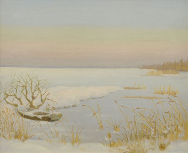 Dirk Smorenberg | A view of the Loosdrecht Lake in winter, oil on canvas, 46.2 x 56.3 cm, signed l.r.