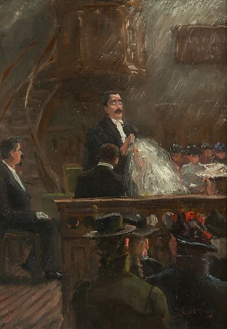 Larij J.C.M.  | The marriage ceremony, oil on panel 31.3 x 22.0 cm, signed l.r. with initials