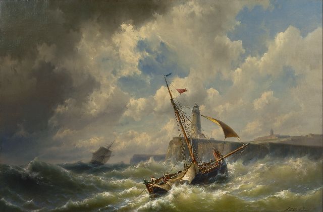 Hermanus Koekkoek jr. | Entering the harbour in a storm, oil on canvas, 84.6 x 128.8 cm, signed l.r. and dated 1860