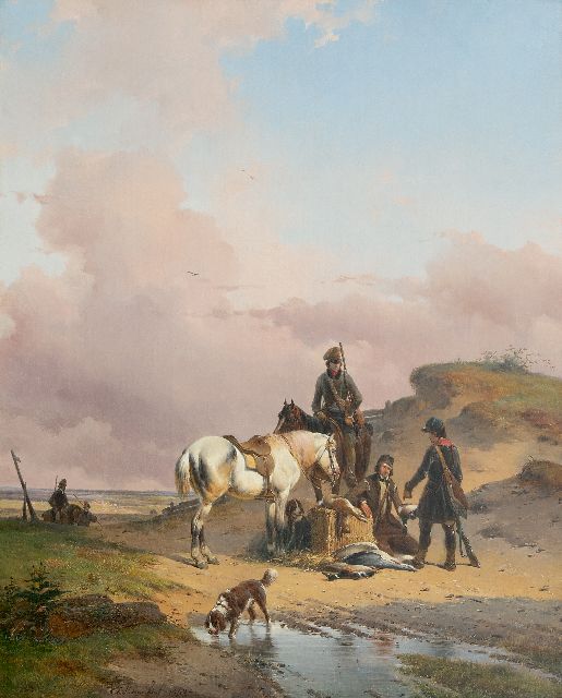 Joseph Moerenhout | After the hunt, oil on canvas, 65.8 x 53.3 cm, signed left of the centre and dated 1840