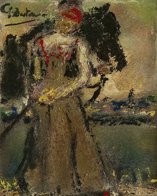 Gerard Westermann | Woman with a horse, oil on panel, 18.1 x 14.9 cm, signed u.l.