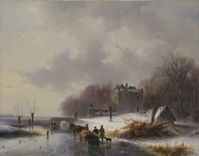 Schelfhout A.  | A winter landscape with castle 'Doornenburg'  in the distance, oil on panel 41.6 x 53.9 cm, signed l.r.