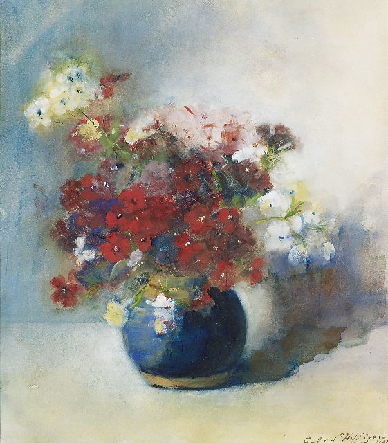 Willigen C.A. van der | Flowers in blue vase, watercolour on paper 42.0 x 37.5 cm, signed l.r. and dated 1902