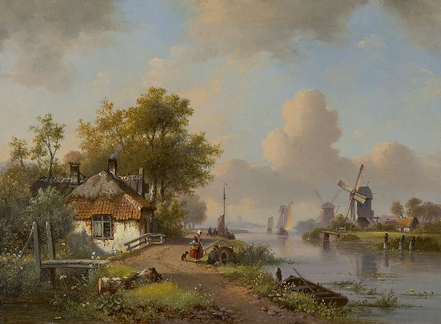 Kleijn L.J.  | A river landscape in summer, oil on panel 34.8 x 47.2 cm