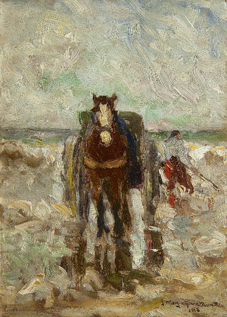 Munthe G.A.L.  | Shell fischerman on the beach, oil on panel 35.9 x 26.4 cm, signed l.r. and dated 1915