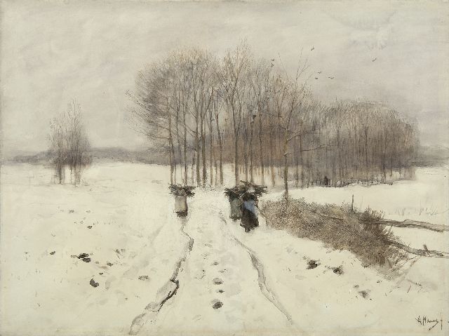 Anton Mauve | A snowy landscape near Laren, watercolour on paper, 66.8 x 88.6 cm, signed l.r.