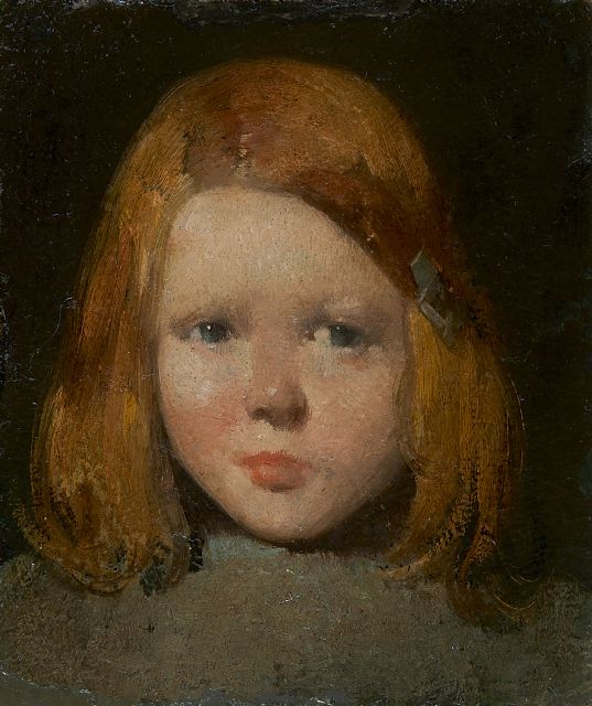 Berg W.H. van den | A child's portrait, oil on paper laid down on board 13.6 x 11.7 cm