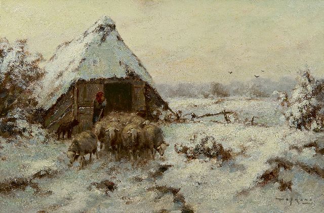 Martinus Nefkens | Flock in winter on the Veluwe, oil on canvas, 40.5 x 60.3 cm, signed l.r.