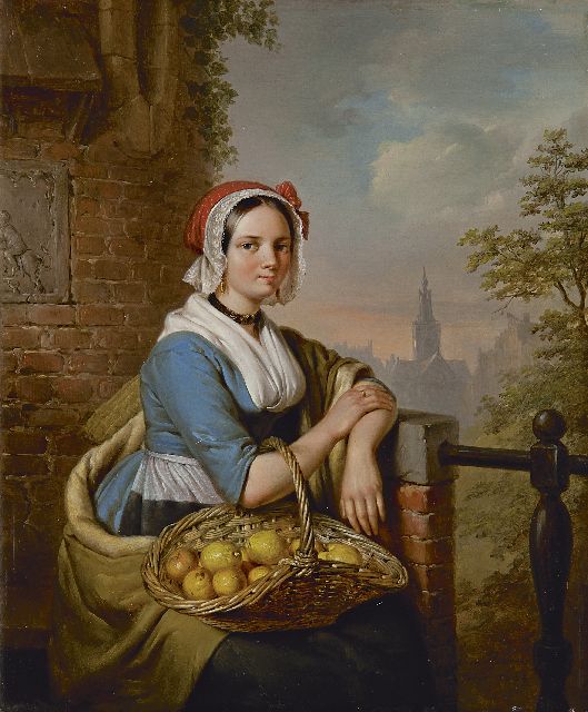 Haanen E.A.  | The lemon seller, oil on panel 33.3 x 27.9 cm, signed l.r. and dated 1844