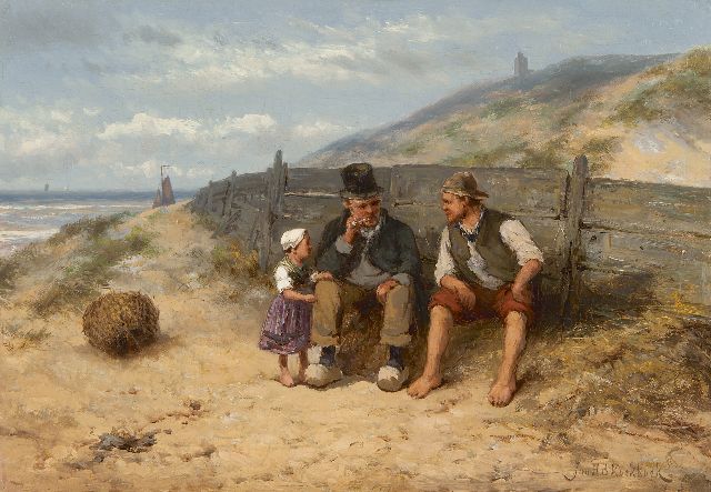 Koekkoek J.H.B.  | A fisherman's family on the beach of Scheveningen, oil on panel 31.1 x 45.1 cm, signed l.r.