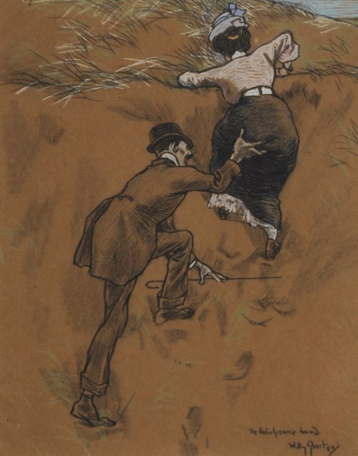 Willy Sluiter | The helping hand, chalk on coloured paper, 38.7 x 31.5 cm, signed l.r. and executed ca. 1908