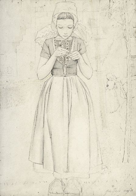 Heyse J.  | A girl from Walcheren, pencil on paper 25.3 x 17.7 cm, signed l.r. and dated Aug '11