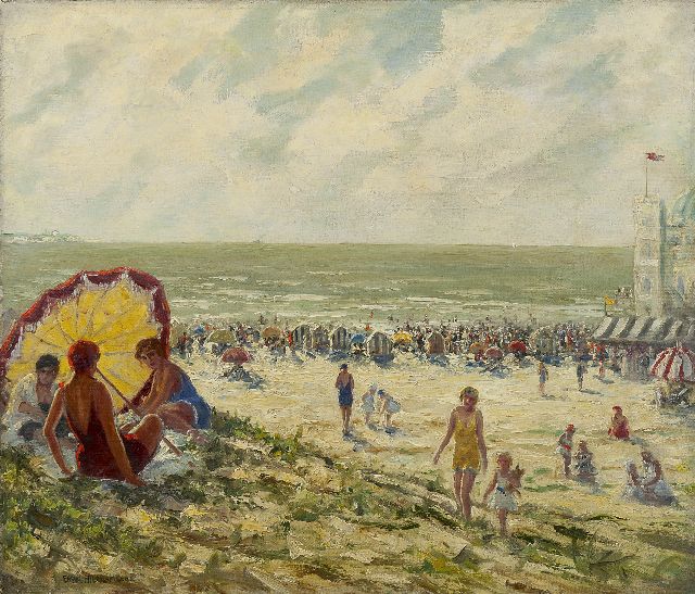 Franz Hienl-Merre | A sunny day on the beach, oil on canvas, 60.5 x 70.3 cm, signed l.l.