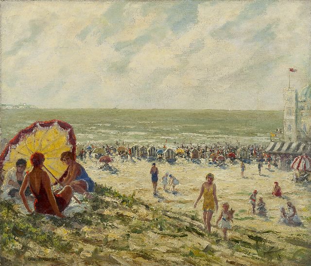 Hienl-Merre F.  | A sunny day on the beach, oil on canvas 60.5 x 70.3 cm, signed l.l.