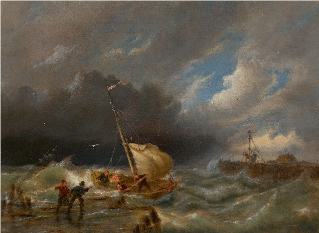 Pieter Cornelis  Dommershuijzen | Sailing vessels on choppy waters near Muiderberg, oil on panel, 30.2 x 40.6 cm, signed l.r. and dated 1908, without frame