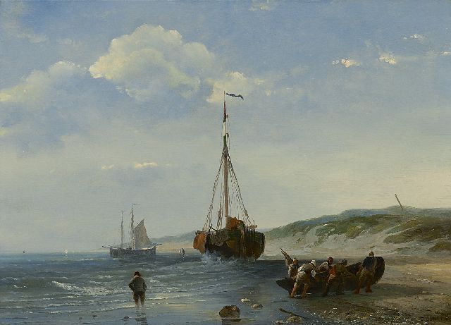 Desiré Donny | Fishing boats at low tide, oil on panel, 25.4 x 35.2 cm, signed l.r.